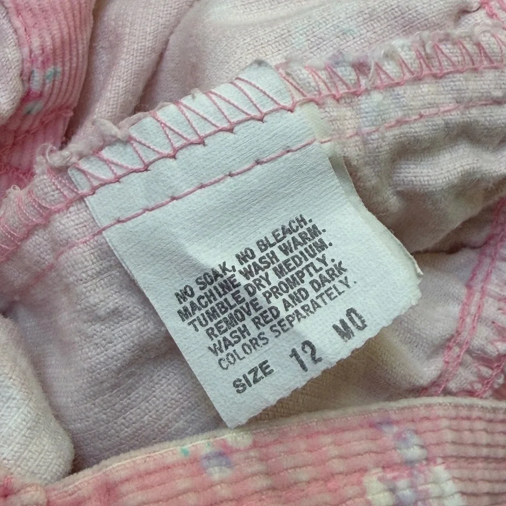 Vintage OshKosh B'gosh Kitten Print Cat Pink Corduroy Overalls Bow Baby Girl 12M